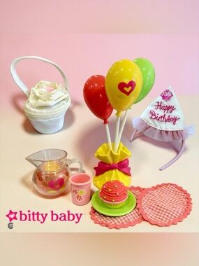American Girl - Bitty Baby - Twin BIRTHDAY PARTY SET + Hat & purse RETIRED